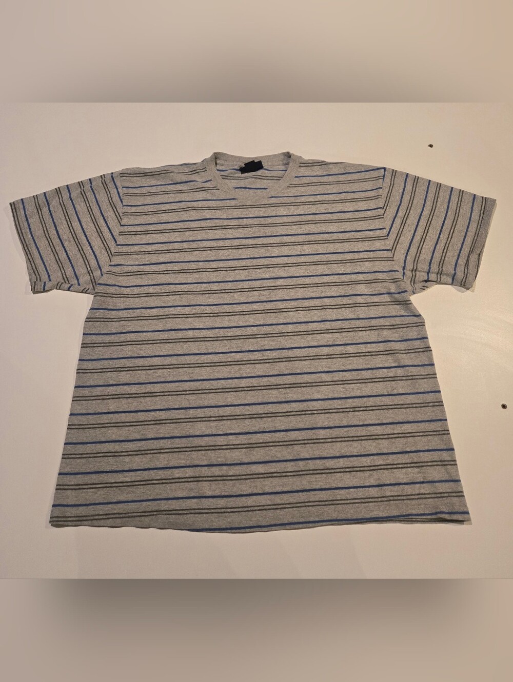 Classic Grey Crewneck Stripe T-Shirt - Blue & Grey